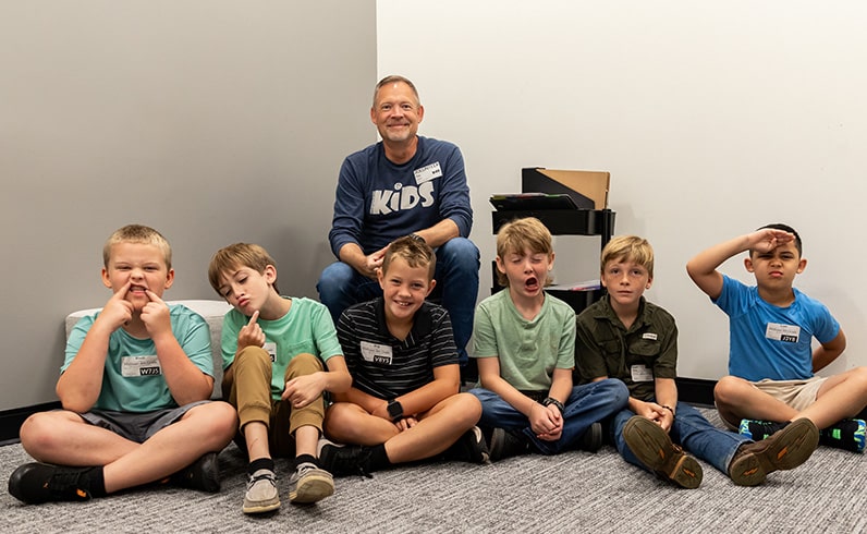 Kids ministry group with leader at Bethlehem Church in Winder, Georgia